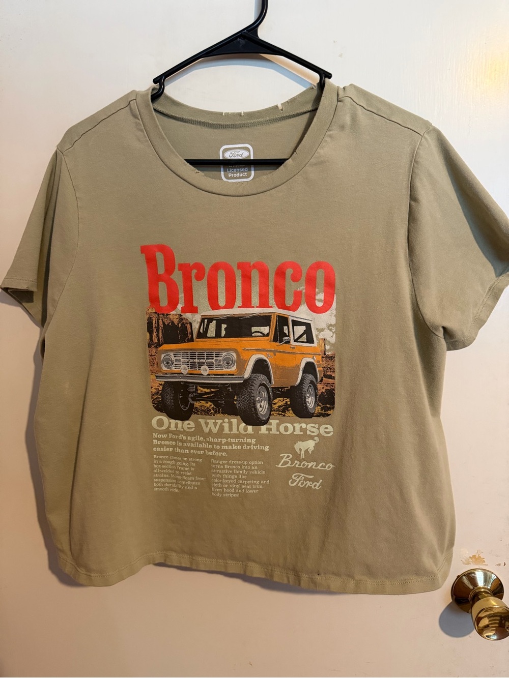 Hybrid Apparel Olive Green Bronco Graphic Tee with Orange Truck and Red Logo